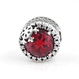 Snowflake Clear & Cerise Crystal Beads 925 Silver Charm Bracelet Bangle