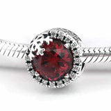 Snowflake Clear & Cerise Crystal Beads 925 Silver Charm Bracelet Bangle