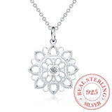 Vintage Crystal Flower Statement Pendant Necklace 925 Sterling Silver Jewelry
