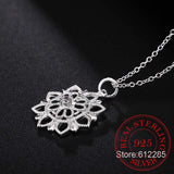Vintage Crystal Flower Statement Pendant Necklace 925 Sterling Silver Jewelry