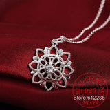 Vintage Crystal Flower Statement Pendant Necklace 925 Sterling Silver Jewelry
