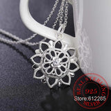 Vintage Crystal Flower Statement Pendant Necklace 925 Sterling Silver Jewelry