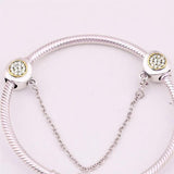 Two-tone Signature With Crystal Safety Chain Beads 925 Sterling Silver