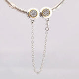 Two-tone Signature With Crystal Safety Chain Beads 925 Sterling Silver