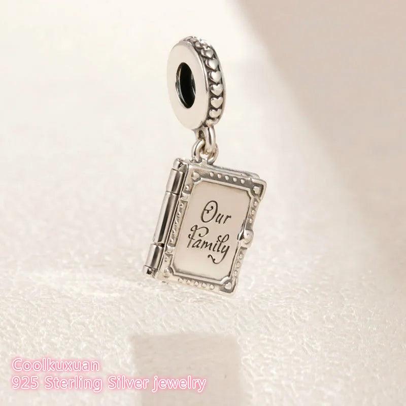 Family Book Dangle Charm 925 Sterling Silver for Bracelets