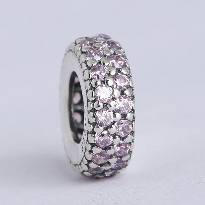 Spring Collection 925 Sterling Silver Spacer Charm with Pink Zircon