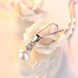 925 Silver Crystal Zircon Pearl Pendant Choker Necklace for Women