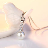 925 Silver Crystal Zircon Pearl Pendant Choker Necklace for Women