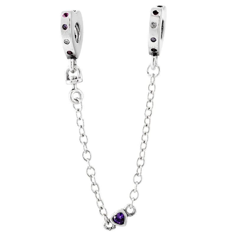 Sparkling Love Hearts Safety Chain Charm for Bracelet