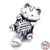 925 Silver Kitten Charm Beads for Bracelets DIY Woman Charms