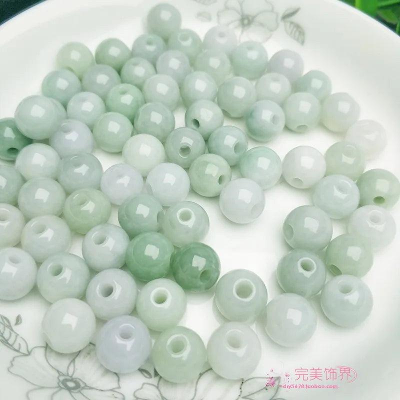 10PC Natural Emerald Jadeite Macroporous Ball Beads DIY Bangle Charm Jewellery