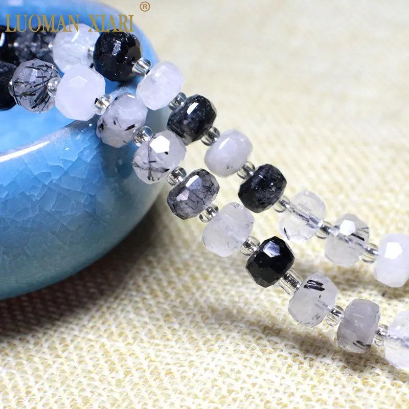 Rutilated Quartz Faceted Round Spacer Beads for DIY Bracelet