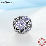 925 Sterling Silver Flower Charm Pendant Bead for Bracelet DIY Jewelry