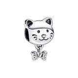 925 Silver Cat & Bow Charm Beads for Bracelets DIY Woman Charms