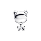 925 Silver Cat & Bow Charm Beads for Bracelets DIY Woman Charms