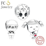 925 Silver European Grandpa Girl Skull Bead for Charm Bracelet