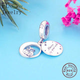 925 Silver Dad Baby Son Owl Eye Bead Pendant Charm Fit Bracelet