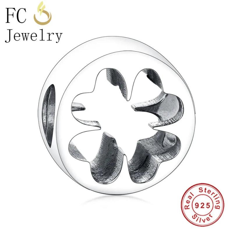 925 Silver Openwork 4-Leaf Clover Charms Bracelet Beads