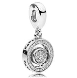 925 Silver Charm Spinning Hearts Crystal Beads Pan Bracelet Necklace