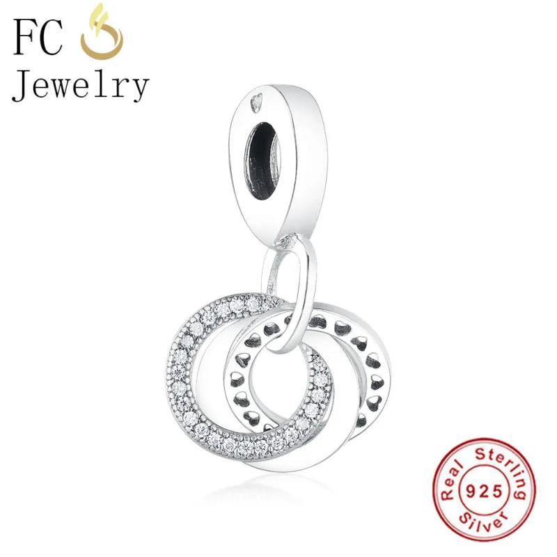 925 Silver Interlinked Circles Heart Charm Bracelet