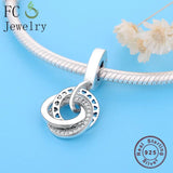 925 Silver Interlinked Circles Heart Charm Bracelet