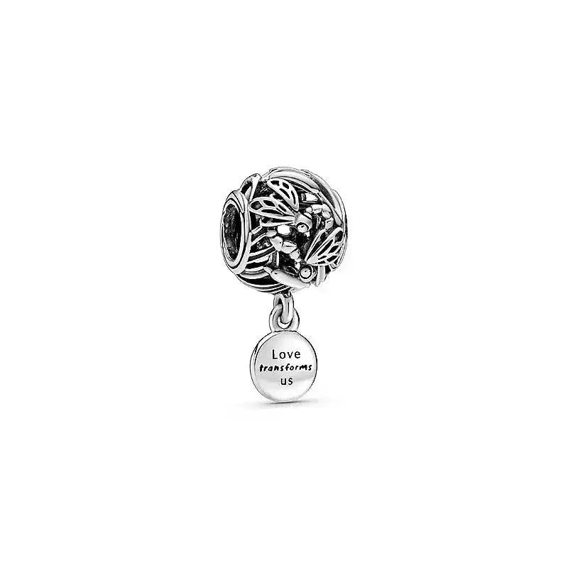 925 Silver Ice Cream Cone Charm Bead Pink & Clear Crystal