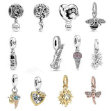 925 Silver Ice Cream Cone Charm Bead Pink & Clear Crystal