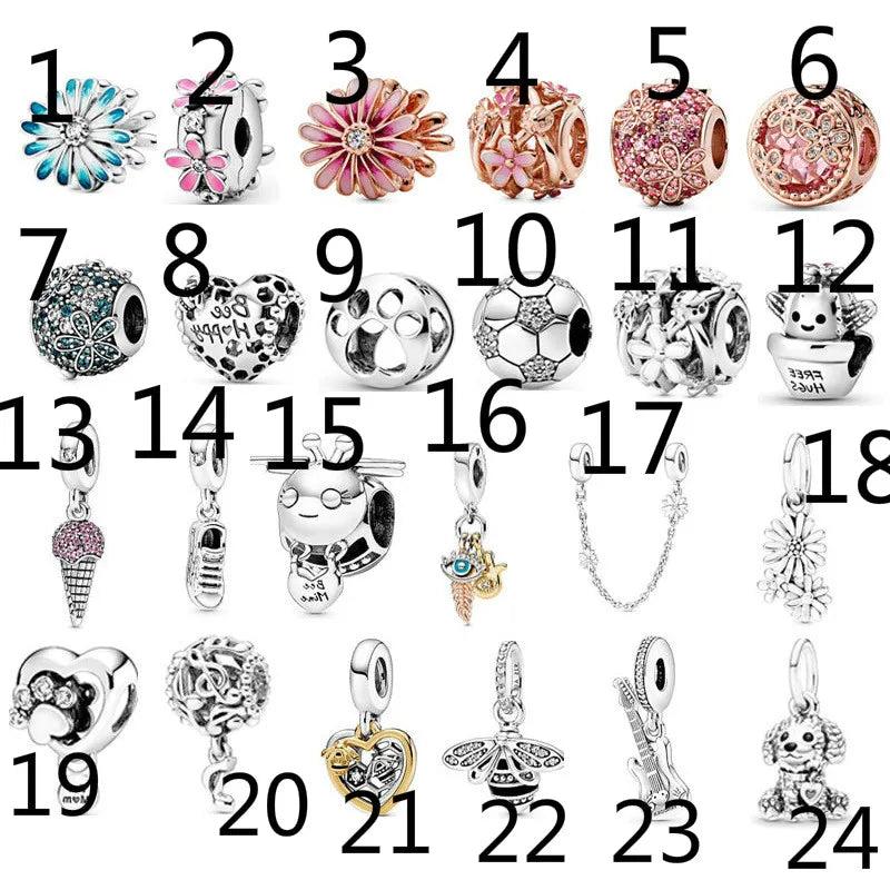 Silver 925 Rose Pink Daisy Glass Beads for Jewelry Making