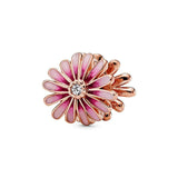 Silver 925 Rose Pink Daisy Glass Beads for Jewelry Making