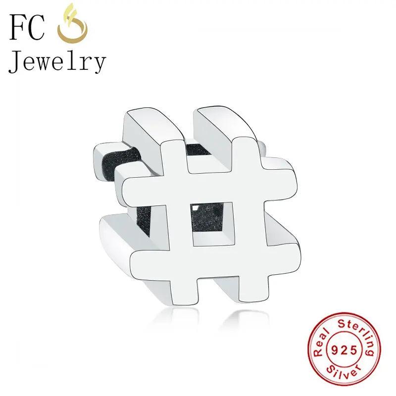 925 Sterling Silver Number Sign # Logo Symbol Spacer Beads Berloque