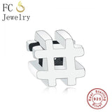 925 Sterling Silver Number Sign # Logo Symbol Spacer Beads Berloque