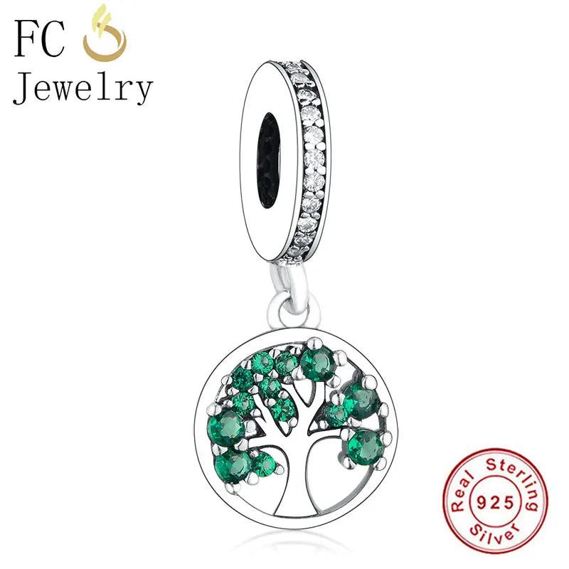 925 Silver Tree of Life Charm Bracelet with Green Zircon Bead