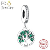 925 Silver Tree of Life Charm Bracelet with Green Zircon Bead