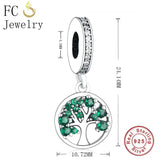 925 Silver Tree of Life Charm Bracelet with Green Zircon Bead