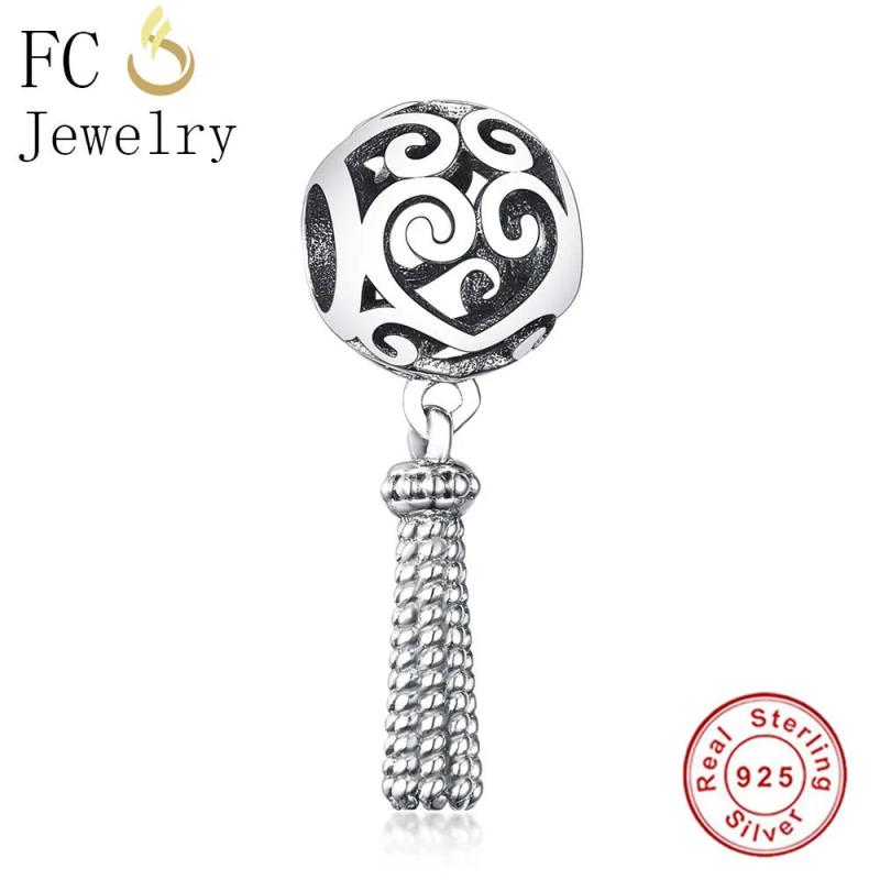 925 Silver Heart Tassel Charms Bracelet Enchanted Beads Necklace Pendant DIY