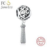 925 Silver Heart Tassel Charms Bracelet Enchanted Beads Necklace Pendant DIY