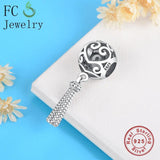 925 Silver Heart Tassel Charms Bracelet Enchanted Beads Necklace Pendant DIY