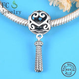 925 Silver Heart Tassel Charms Bracelet Enchanted Beads Necklace Pendant DIY