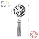 925 Silver Heart Tassel Charms Bracelet Enchanted Beads Necklace Pendant DIY