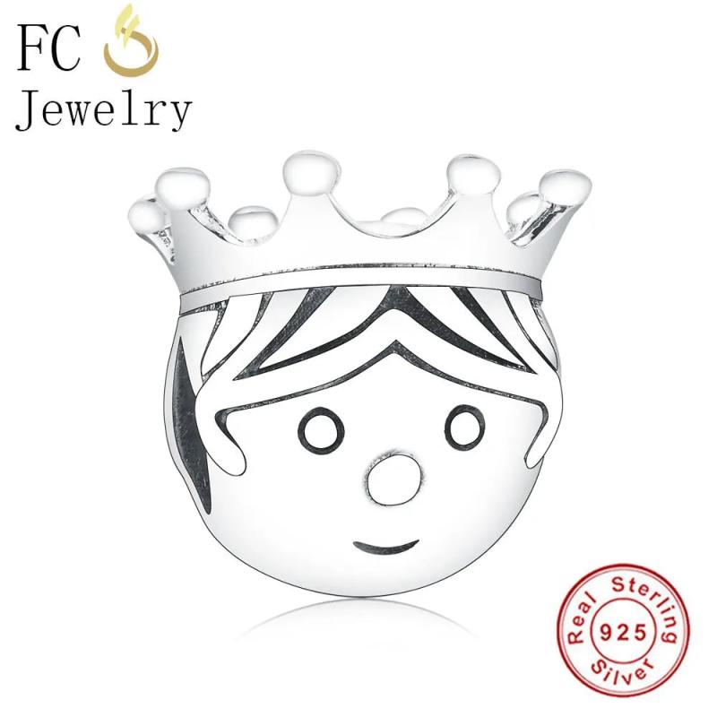 925 Silver Couple Boy Girl Face Princess Crown Bead for Charm Bracelet