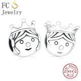 925 Silver Couple Boy Girl Face Princess Crown Bead for Charm Bracelet