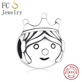 925 Silver Couple Boy Girl Face Princess Crown Bead for Charm Bracelet