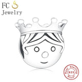 925 Silver Couple Boy Girl Face Princess Crown Bead for Charm Bracelet