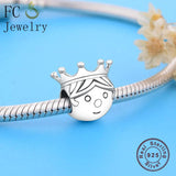 925 Silver Couple Boy Girl Face Princess Crown Bead for Charm Bracelet