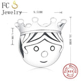 925 Silver Couple Boy Girl Face Princess Crown Bead for Charm Bracelet