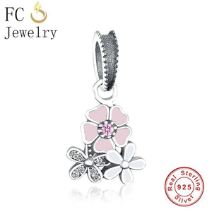 925 Silver Spring Daisy Flower Pendant Beads for DIY Berloque