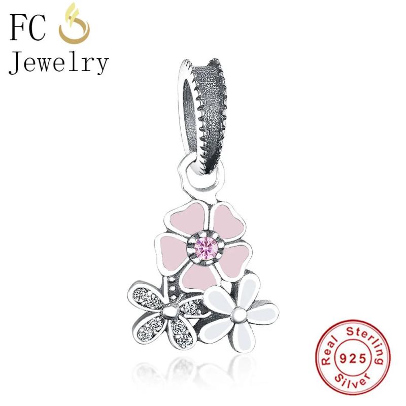 925 Silver Spring Daisy Flower Pendant Beads for DIY Berloque