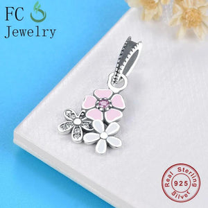 925 Silver Spring Daisy Flower Pendant Beads for DIY Berloque