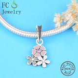 925 Silver Spring Daisy Flower Pendant Beads for DIY Berloque