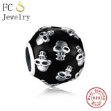 925 Silver Skull & Glasses Enamel Beads for DIY Bracelet